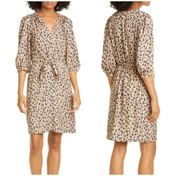 Rebecca Taylor Cheetah Print Silk Dress Size 00 NWT $395 MSRP Balloon Sleeve - Picture 1 of 12